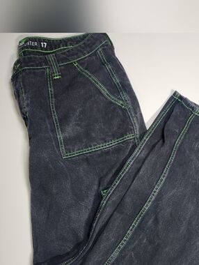 Hot Topic Black Green Stitch Jeans Sz 17 Y2K Emo Alt Grunge Denim